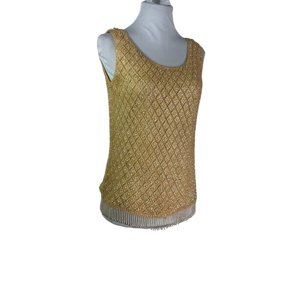 Vintage 60s Harilela's Hong Kong Beaded Golden Yellow Lined Wool Sweater M - Picture 4 of 8